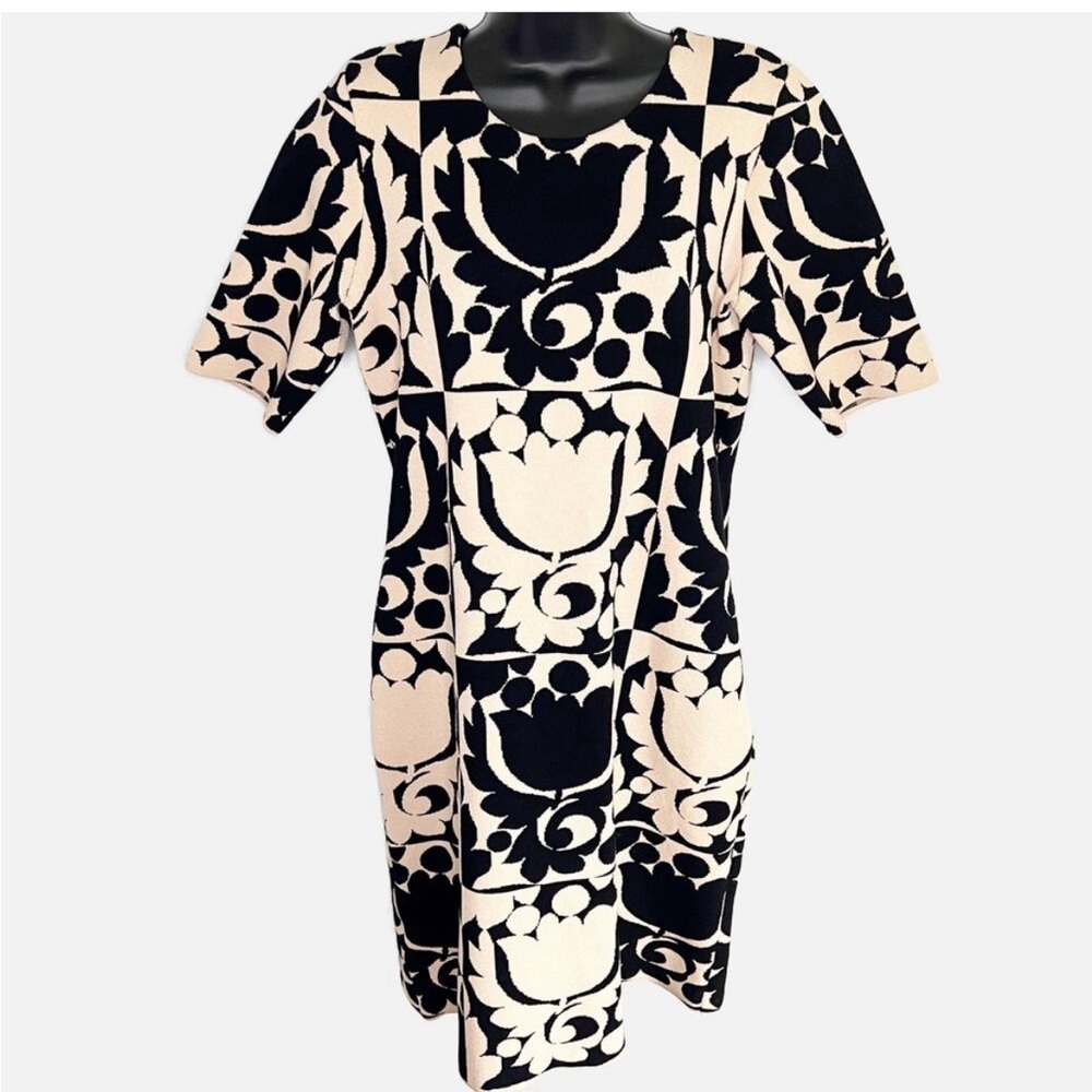 Ann Taylor Black and Cream Knee-Length Sheath Dress